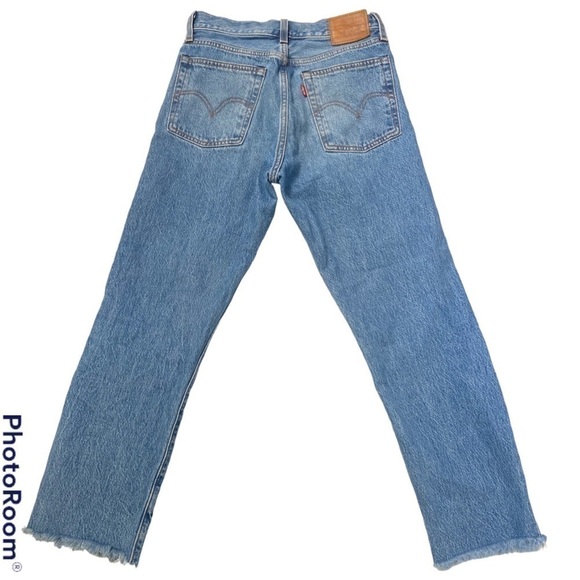 Levi's Big E Wedgie Straight Raw Hem Distressed Knees Size 26 RARE - Picture 11 of 12